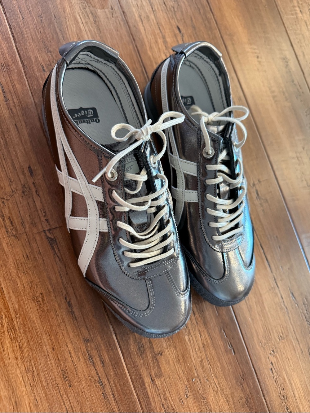 Onitsuka Tiger by Asics Metallic Gray Sneakers with White Stripes / brand new